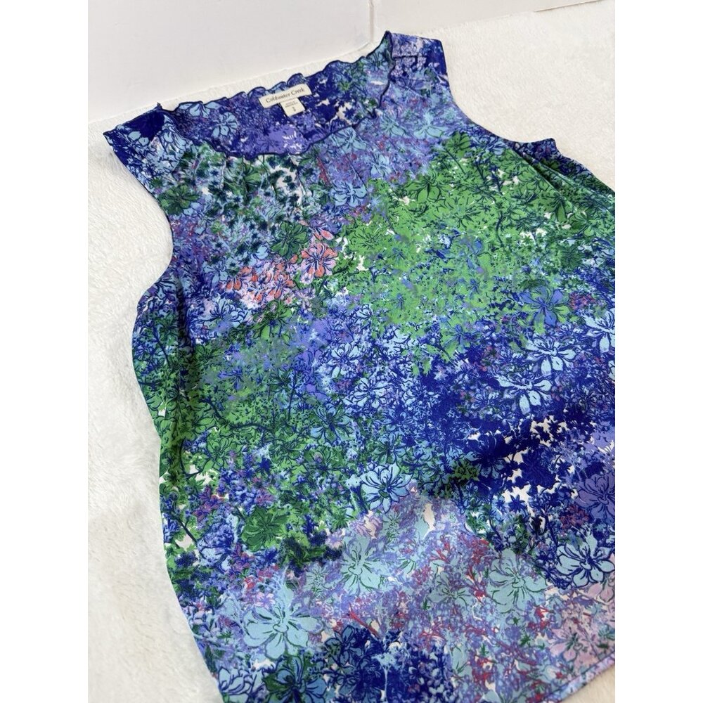Coldwater Creek‎ Blouse Womens Small Multicolor Blue Green Floral Sleeveless Top